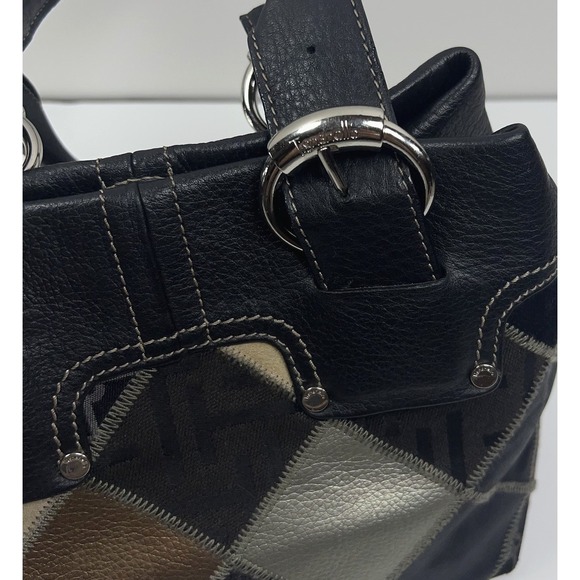 TIGNANELLO Leather Bucket Purse Metallic Patchwork Silver Buckles Black Studded - Picture 11 of 16